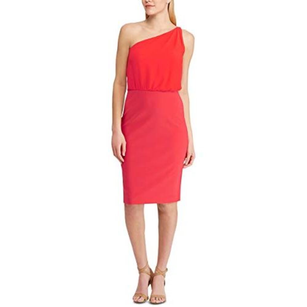 RALPH LAUREN Womens Holliston One Shoulder Midi Cocktail Dress Red 2